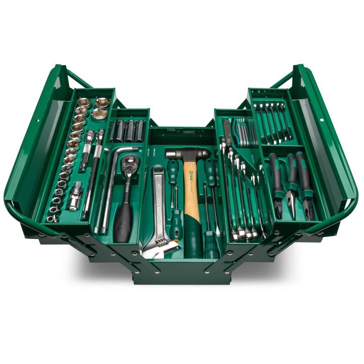 SATA, 70 Pc. 1/2" Drive 6 Point Metric Cantilever Tool Box and Tray Set