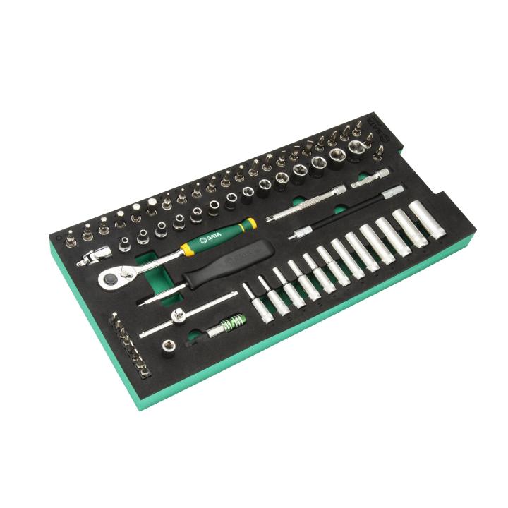 SATA, 66 PC. 1/4” DR 6 PT MET SOCKET TRAY SET