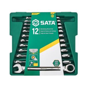 SATA,12 PCS METRIC DOUBLE RATCHETING WRENCH 8-19MM SET