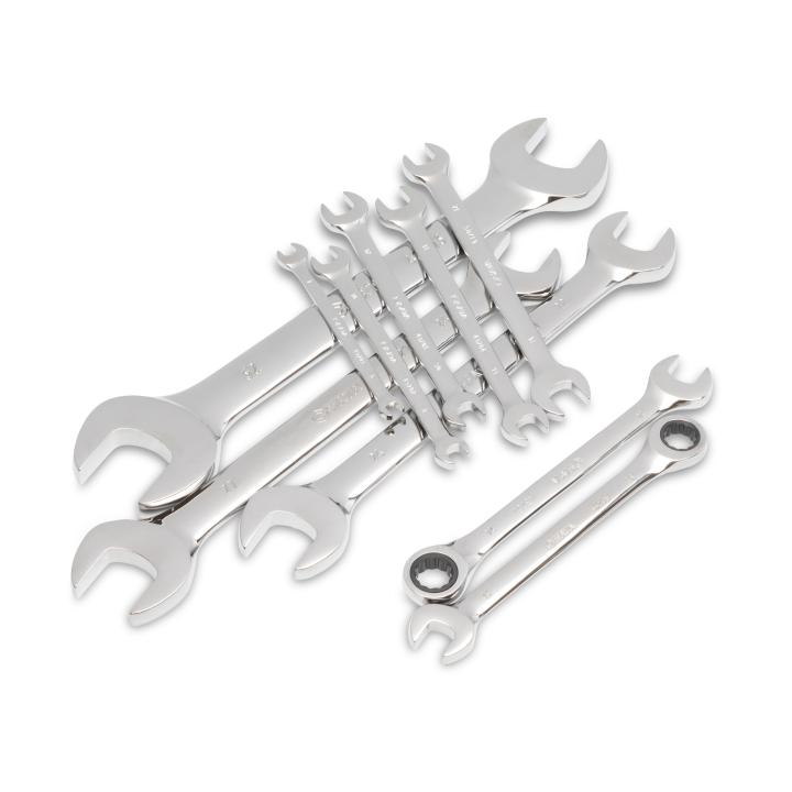 SATA ,10 PC. METRIC OPEN END AND COMBINATION RATCHETING WRENCH TRAY SET