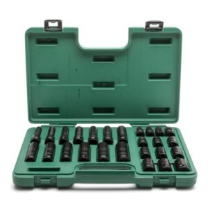 SATA, 26Pcs 1/2" Drive 6 Point Metric Standard & Deep Thin Wall Impact  Socket Set