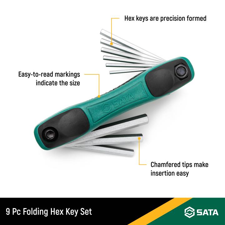 SATA, 9 Pc. SAE Hex Key Fold-Up Set (5/64 - 1/4” - Image 2